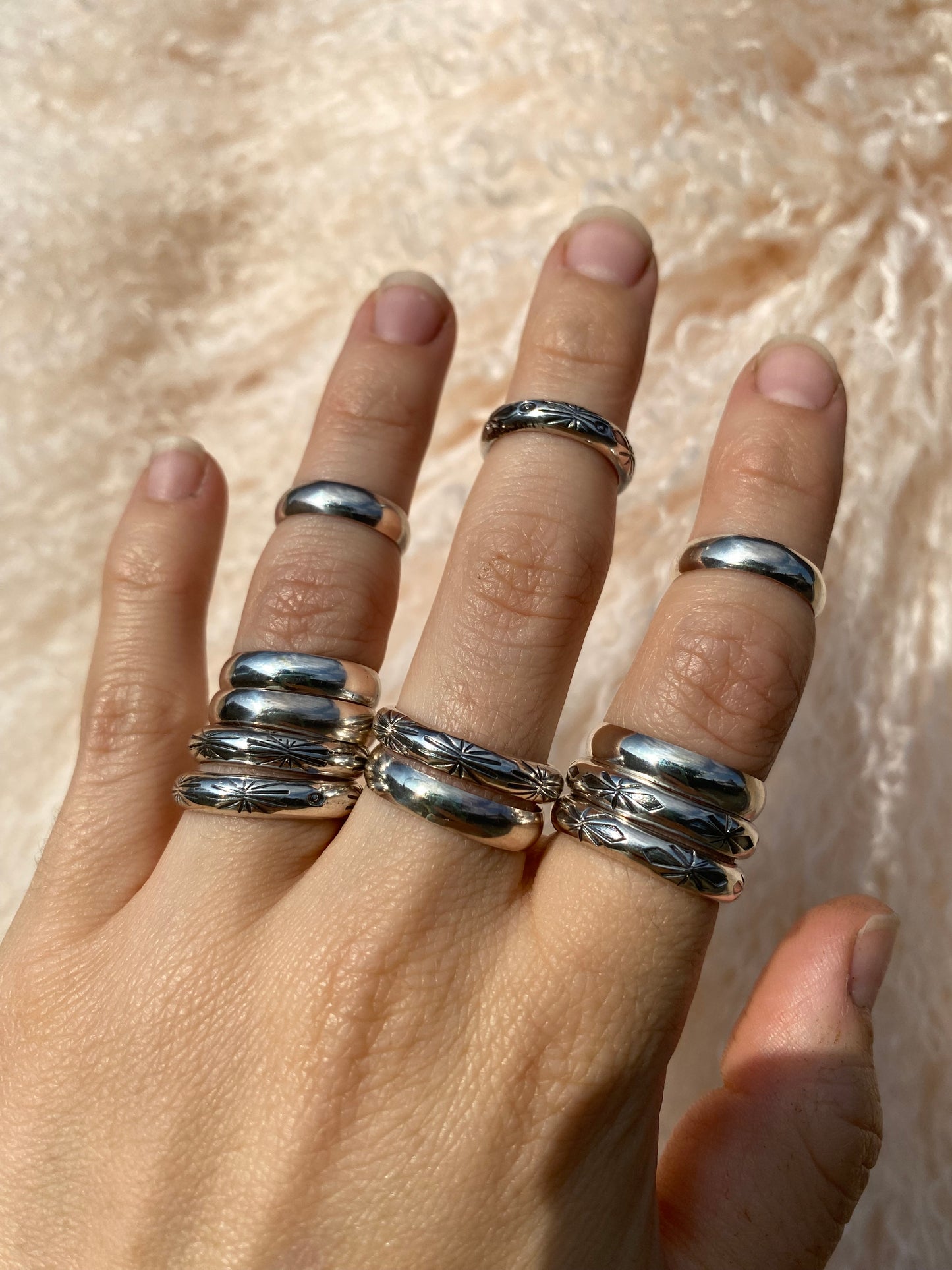 stamped silver stackers